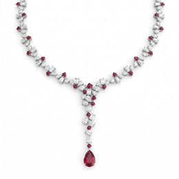 Ruby & White Stone Floral Jewelry Set in 925 Sterling Silver – Necklace, Earrings, Ring & Bracelet