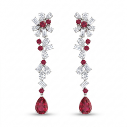 Ruby & White Stone Floral Jewelry Set in 925 Sterling Silver – Necklace, Earrings, Ring & Bracelet