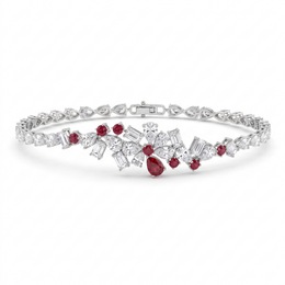 Ruby & White Stone Floral Jewelry Set in 925 Sterling Silver – Necklace, Earrings, Ring & Bracelet