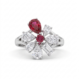 Ruby & White Stone Floral Jewelry Set in 925 Sterling Silver – Necklace, Earrings, Ring & Bracelet