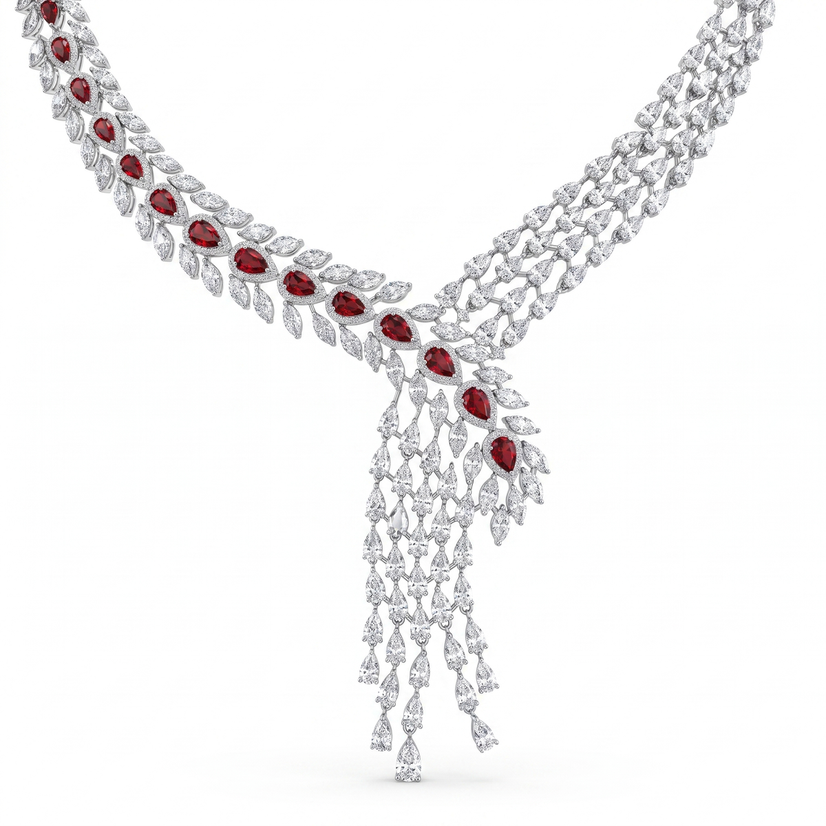 Red & White Marquise Stone Statement Jewelry Set in 925 Sterling Silver