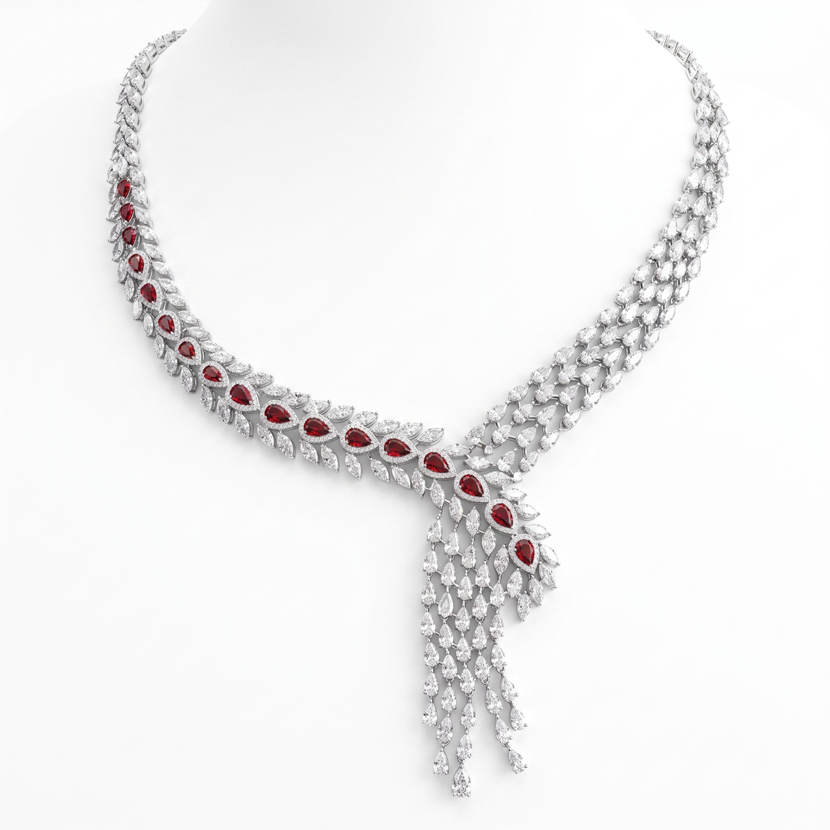 Red & White Marquise Stone Statement Jewelry Set in 925 Sterling Silver