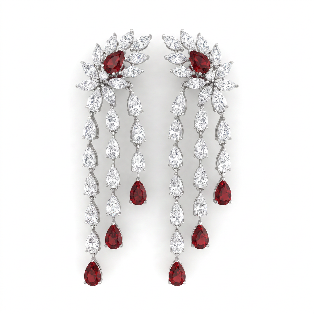 Red & White Marquise Stone Statement Jewelry Set in 925 Sterling Silver