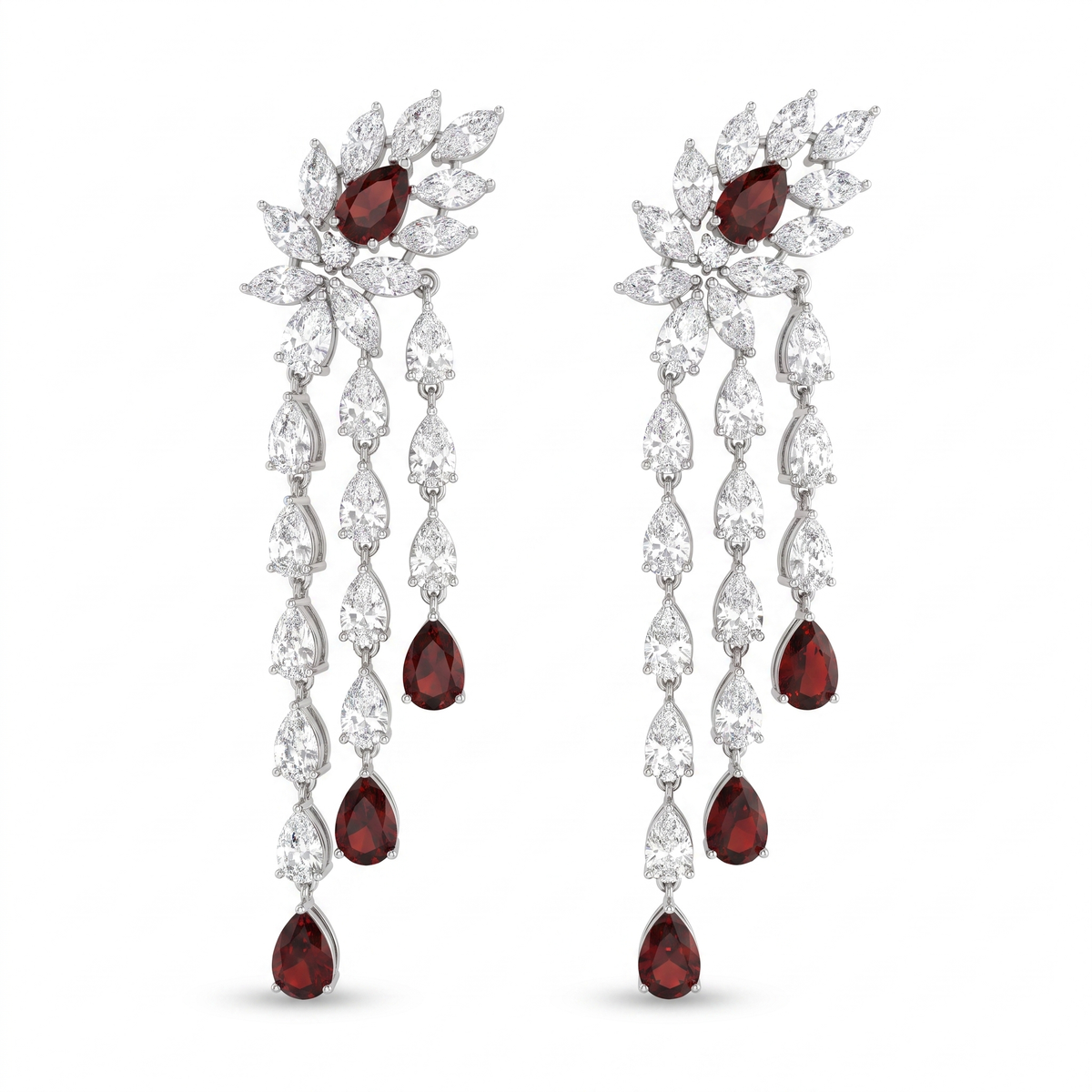 Red & White Marquise Stone Statement Jewelry Set in 925 Sterling Silver