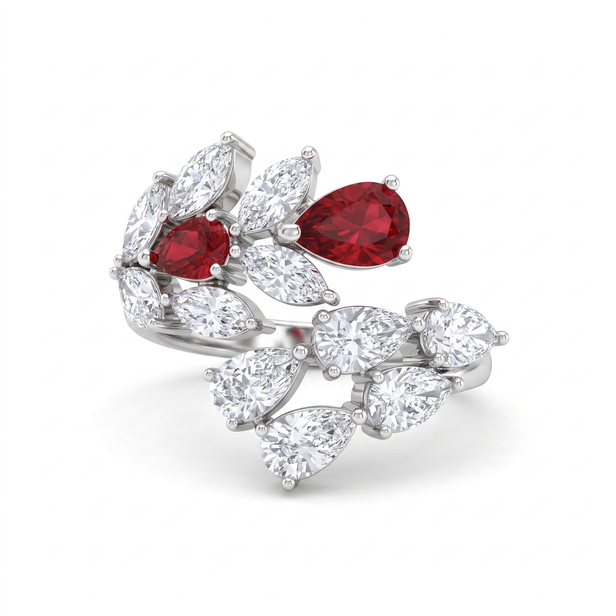 Red & White Marquise Stone Statement Jewelry Set in 925 Sterling Silver