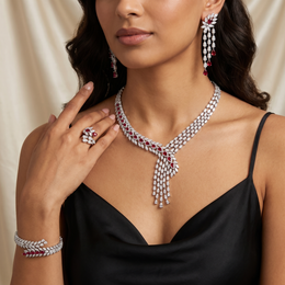 Red & White Marquise Stone Statement Jewelry Set in 925 Sterling Silver
