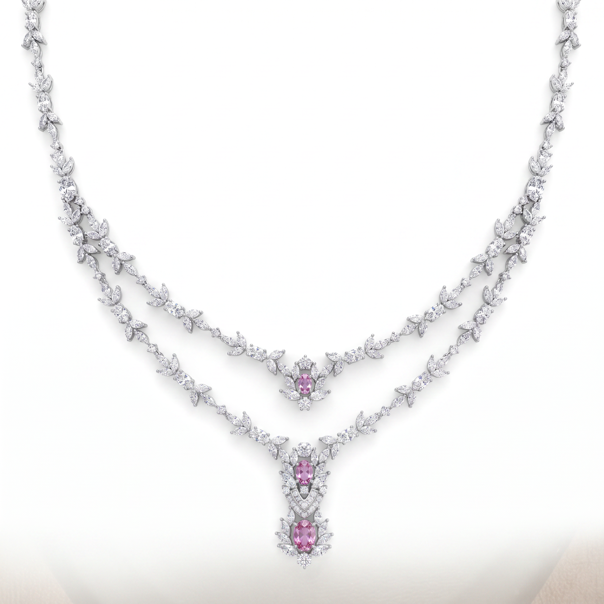Pink American Diamond Floral Jewelry Set in 925 Sterling Silver Secondary image