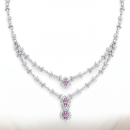 Pink American Diamond Floral Jewelry Set in 925 Sterling Silver
