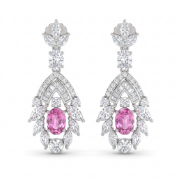 Pink American Diamond Floral Jewelry Set in 925 Sterling Silver