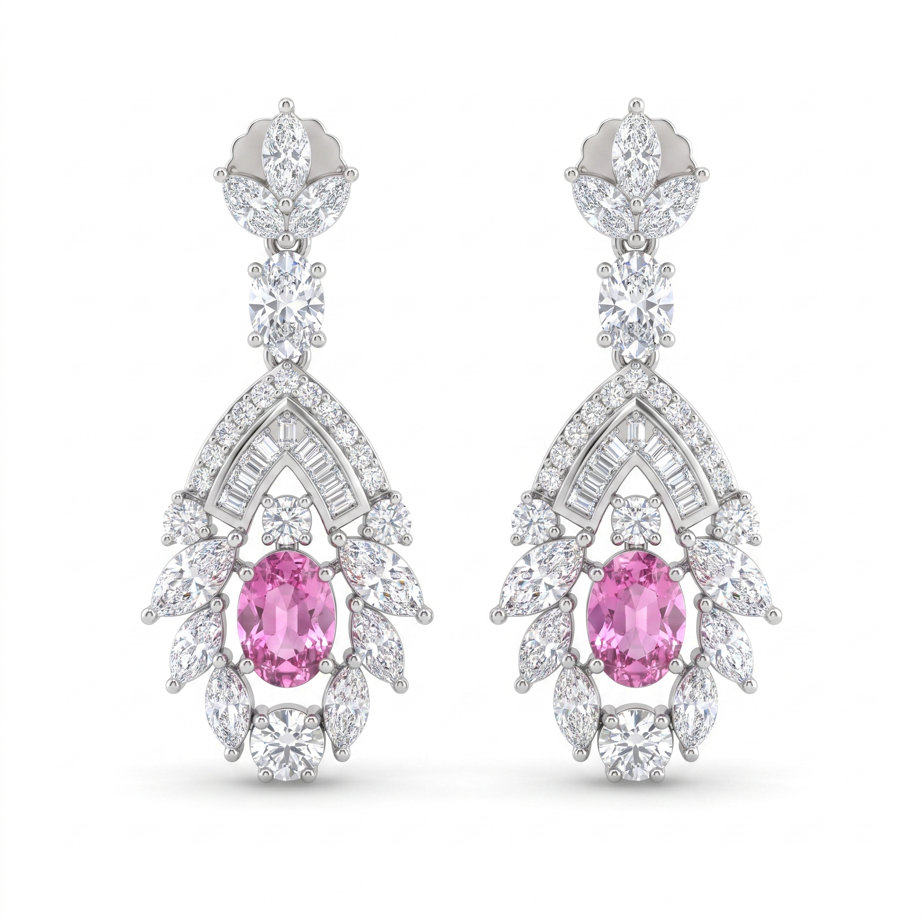 Multicolor American Diamond Pear-Cut Jewelry Set in 925 Sterling Silver