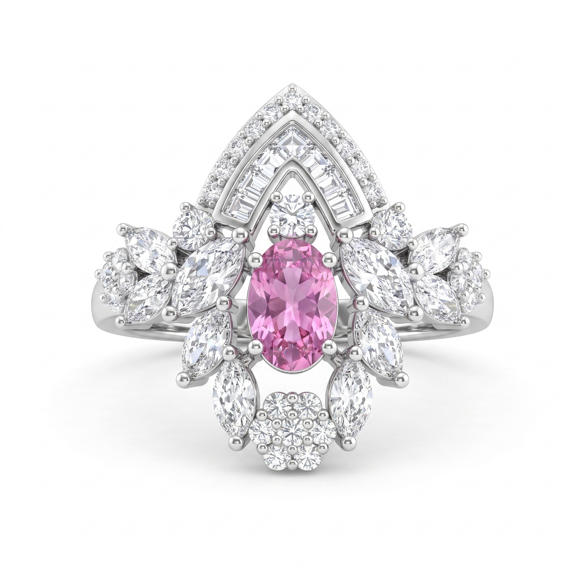 Pink American Diamond Floral Jewelry Set in 925 Sterling Silver