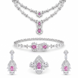 Multicolor American Diamond Pear-Cut Jewelry Set in 925 Sterling Silver