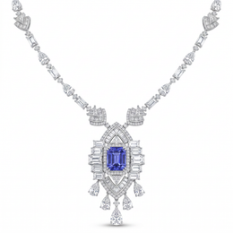 Royal Blue Emerald-Cut American Diamond Jewelry Set in 925 Sterling Silver