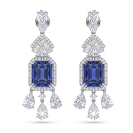 Royal Blue Emerald-Cut American Diamond Jewelry Set in 925 Sterling Silver