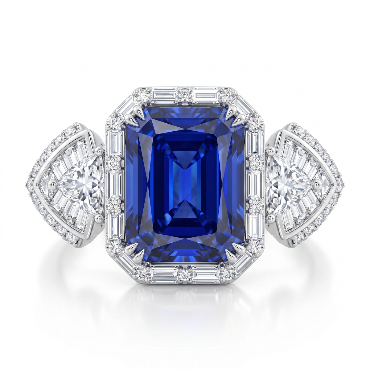 Royal Blue Emerald-Cut American Diamond Jewelry Set in 925 Sterling Silver
