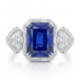 Royal Blue Emerald-Cut American Diamond Jewelry Set in 925 Sterling Silver