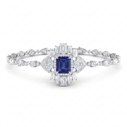 Royal Blue Emerald-Cut American Diamond Jewelry Set in 925 Sterling Silver