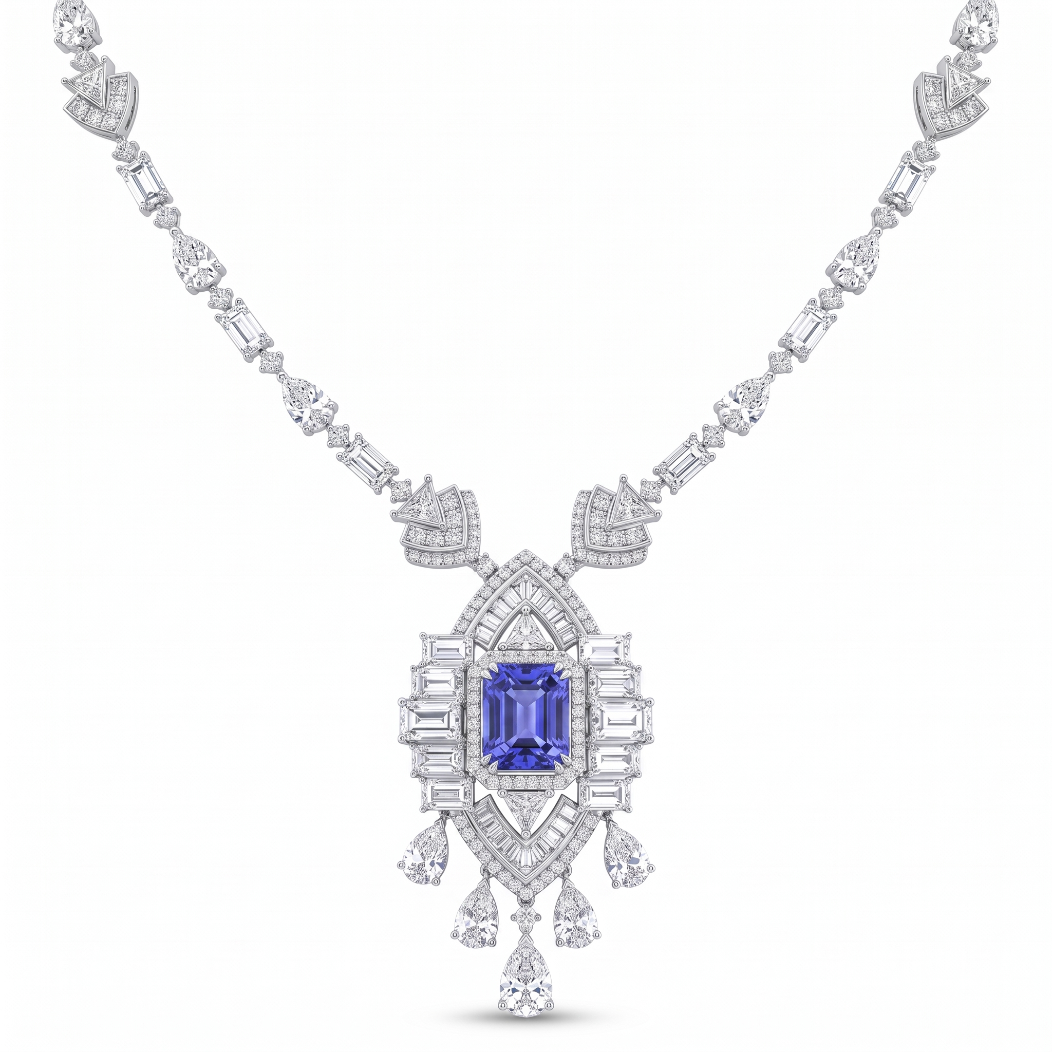 Royal Blue Emerald-Cut American Diamond Jewelry Set in 925 Sterling Silver Secondary image