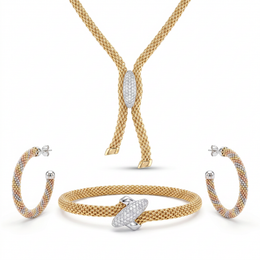 Tri-Color American Diamond Mesh Jewelry Set in 925 Sterling Silver