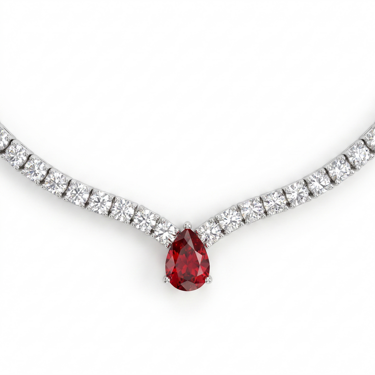 Red Pear-Cut American Diamond Tennis Necklace in 925 Sterling Silver