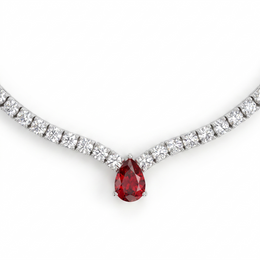 Red Pear-Cut American Diamond Tennis Necklace in 925 Sterling Silver