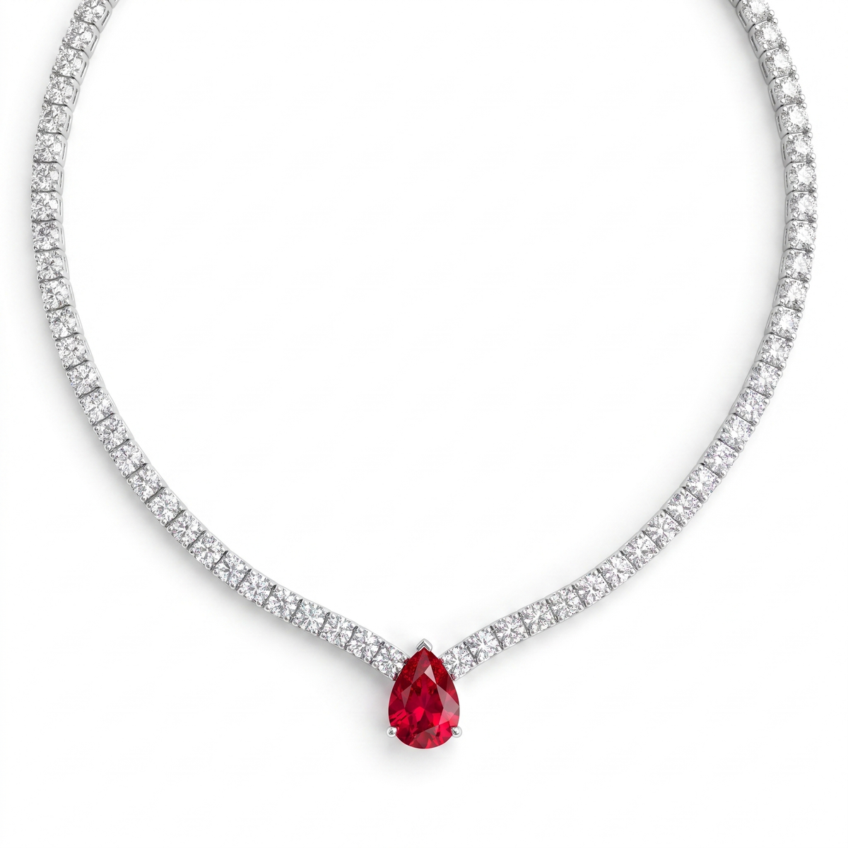 Red Pear-Cut American Diamond Tennis Necklace in 925 Sterling Silver Main image