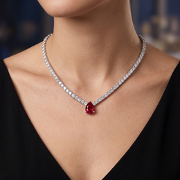 Red Pear-Cut American Diamond Tennis Necklace in 925 Sterling Silver