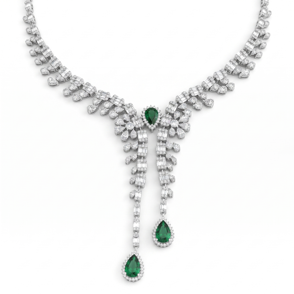 Emerald Green Pear-Cut American Diamond Statement Jewelry Set in 925 Sterling Silver
