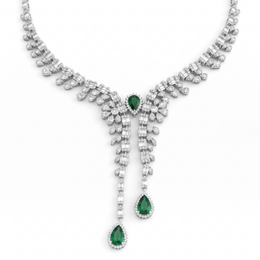 Emerald Green Pear-Cut American Diamond Statement Jewelry Set in 925 Sterling Silver