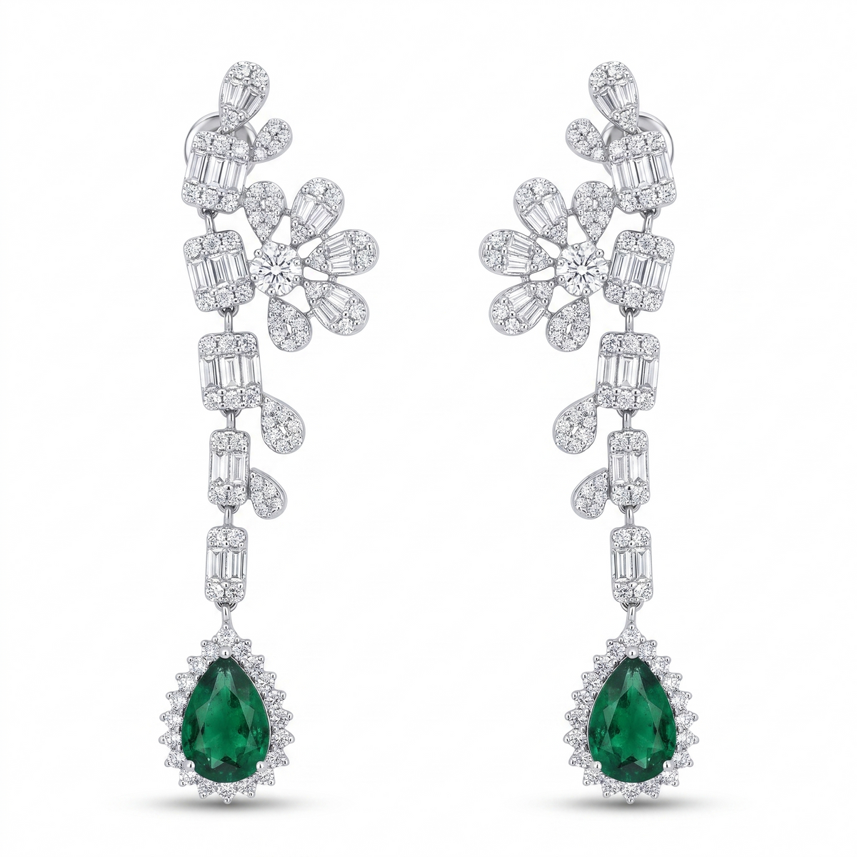 Emerald Green Pear-Cut American Diamond Statement Jewelry Set in 925 Sterling Silver