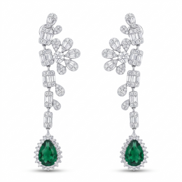 Emerald Green Pear-Cut American Diamond Statement Jewelry Set in 925 Sterling Silver