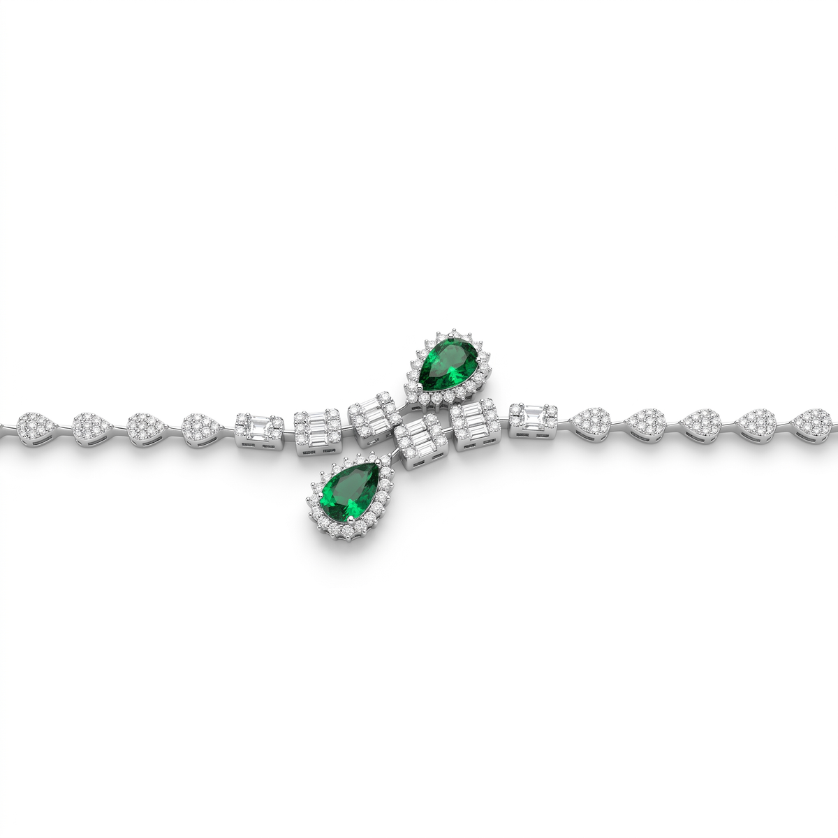 Emerald Green Pear-Cut American Diamond Statement Jewelry Set in 925 Sterling Silver