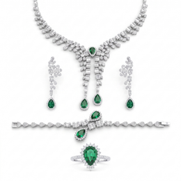 Emerald Green Pear-Cut American Diamond Statement Jewelry Set in 925 Sterling Silver