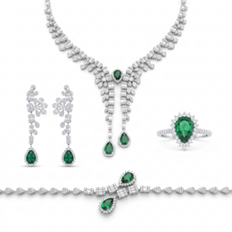 Emerald Green Pear-Cut American Diamond Statement Jewelry Set in 925 Sterling Silver