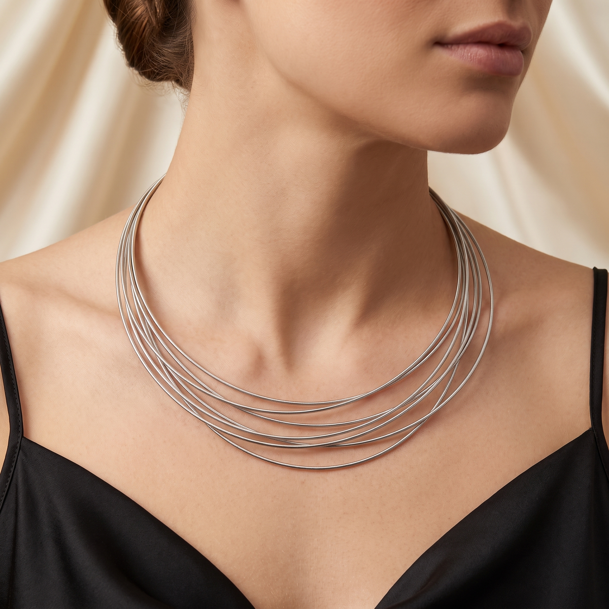 Minimalist Multi-Strand 925 Sterling Silver Layered Wire Necklace