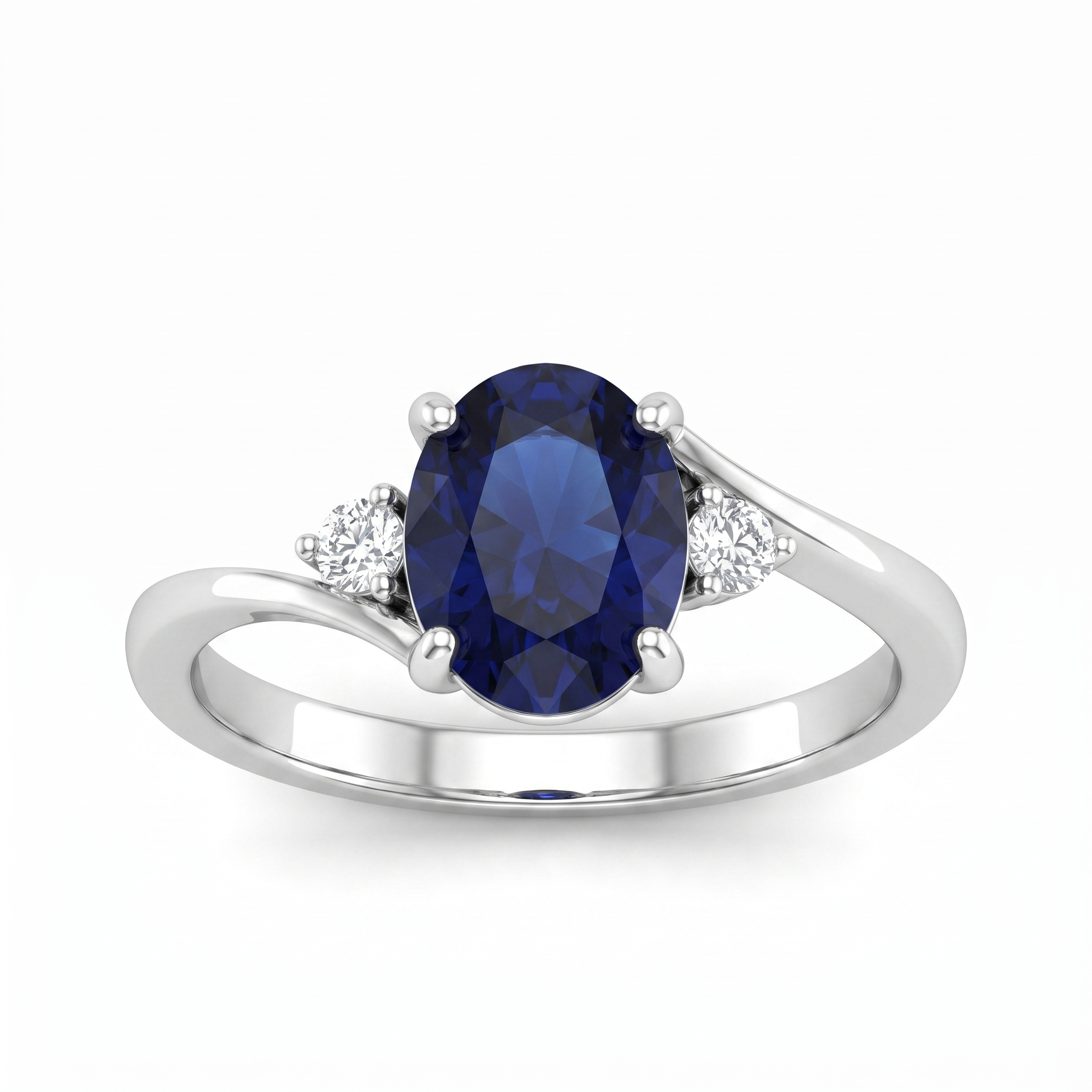 Oval Blue Sapphire Three-Stone Ring in 925 Sterling Silver Secondary image