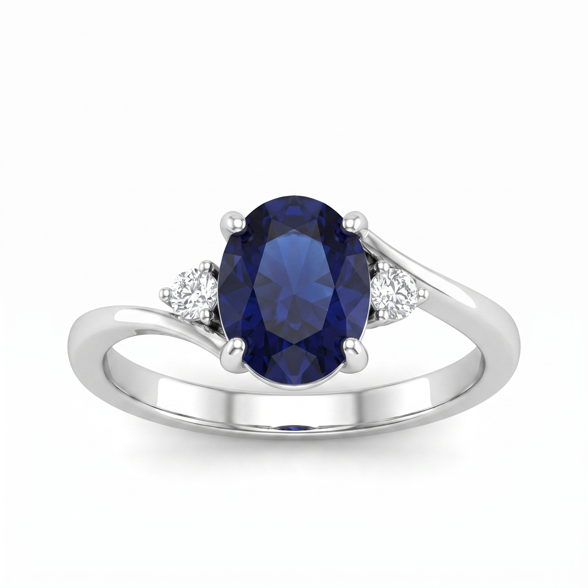 Oval Blue Sapphire Three-Stone Ring in 925 Sterling Silver