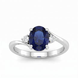 Oval Blue Sapphire Three-Stone Ring in 925 Sterling Silver