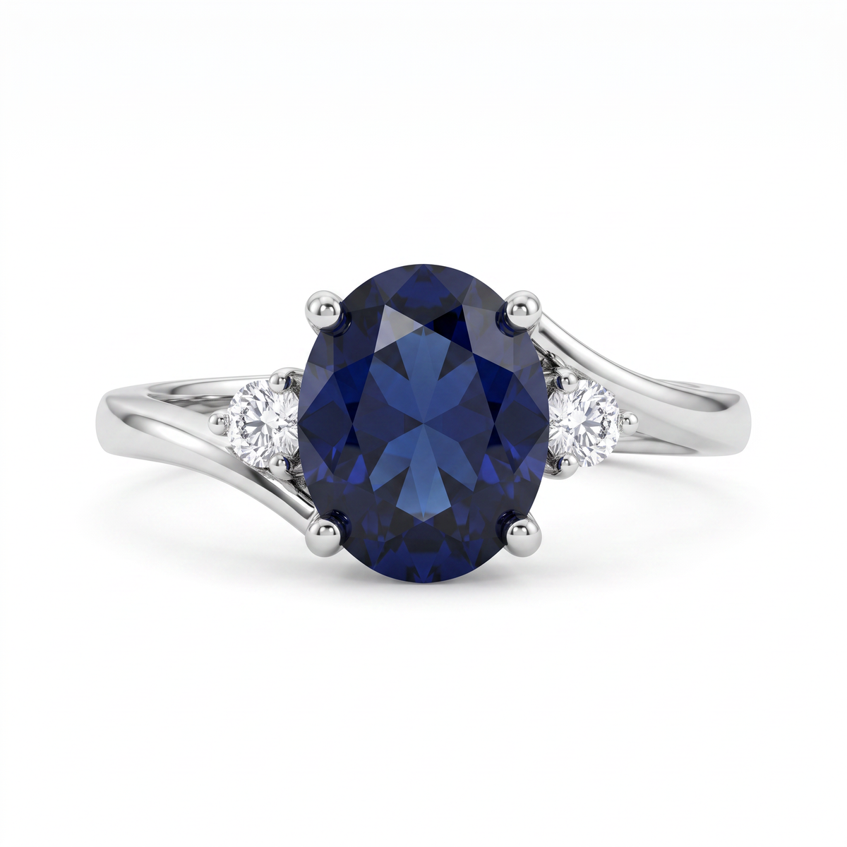 Oval Blue Sapphire Three-Stone Ring in 925 Sterling Silver Main image