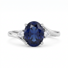 Oval Blue Sapphire Three-Stone Ring in 925 Sterling Silver