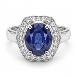 Oval Blue Sapphire Halo Ring in 925 Sterling Silver