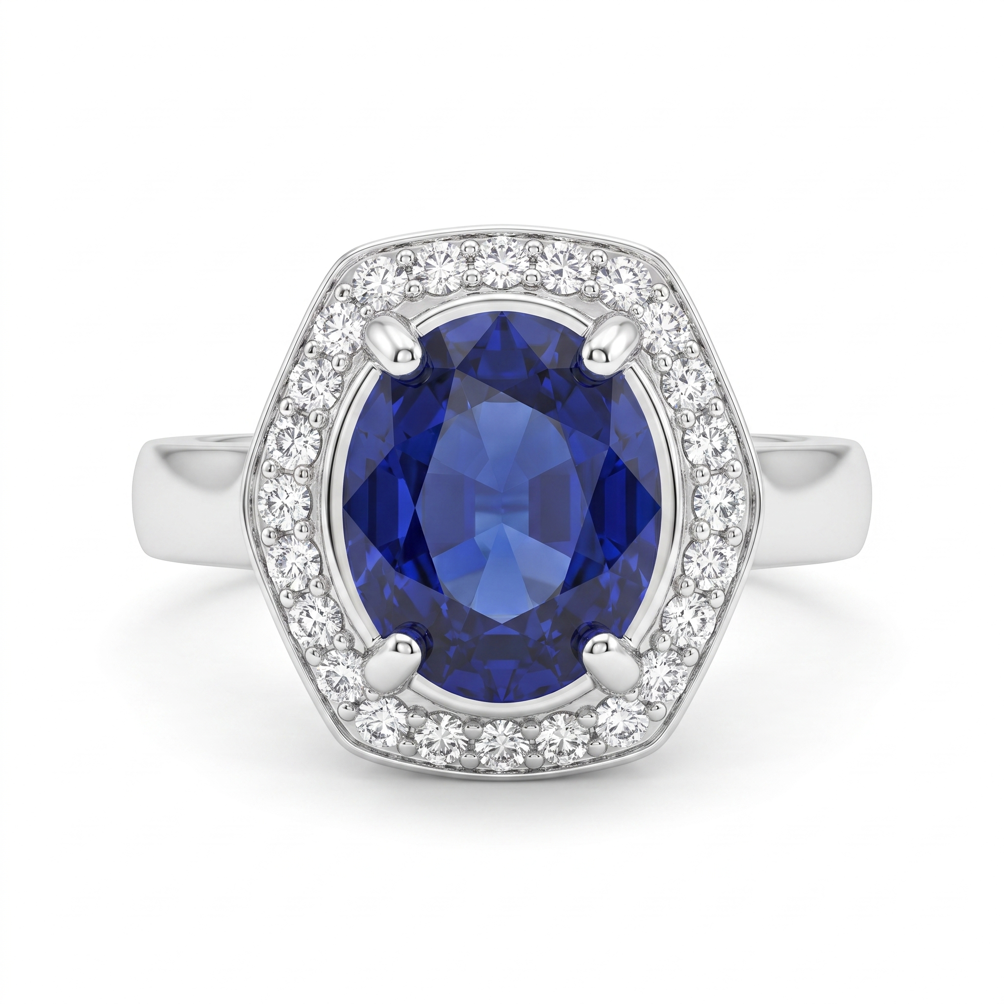 Oval Blue Sapphire Halo Ring in 925 Sterling Silver Secondary image