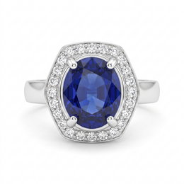 Oval Blue Sapphire Halo Ring in 925 Sterling Silver
