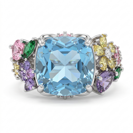 Sky Blue Topaz Multicolor Gemstone Statement Ring in 925 Sterling Silver