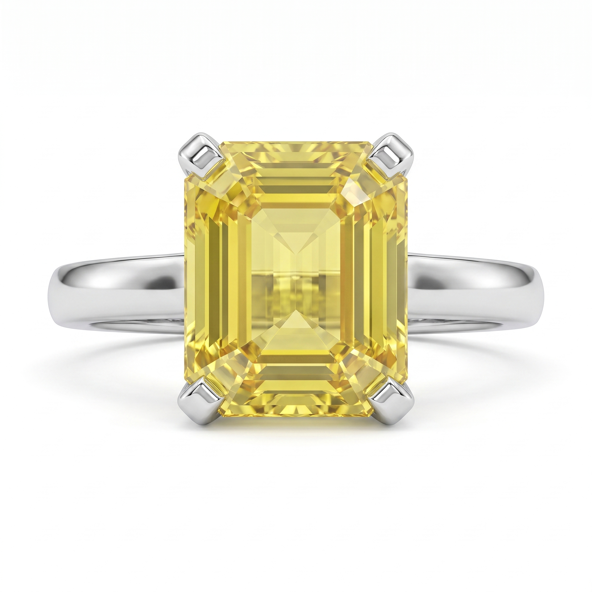 Emerald-Cut Yellow Gemstone Solitaire Ring in 925 Sterling Silver Secondary image