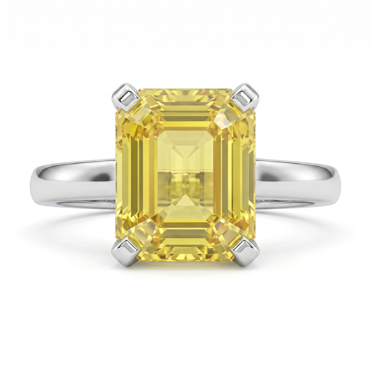 Emerald-Cut Yellow Gemstone Solitaire Ring in 925 Sterling Silver