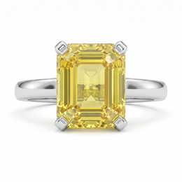 Emerald-Cut Yellow Gemstone Solitaire Ring in 925 Sterling Silver
