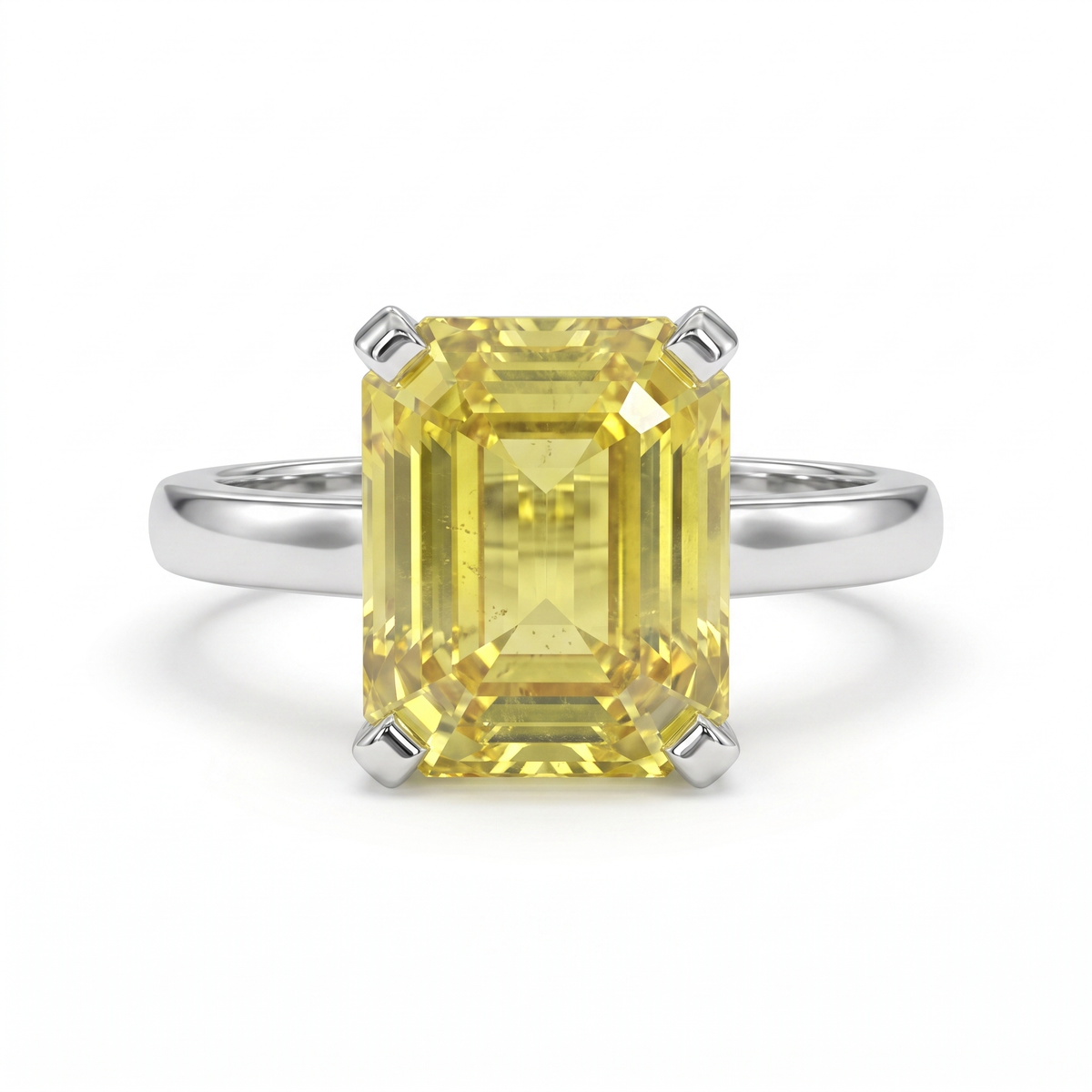 Emerald-Cut Yellow Gemstone Solitaire Ring in 925 Sterling Silver