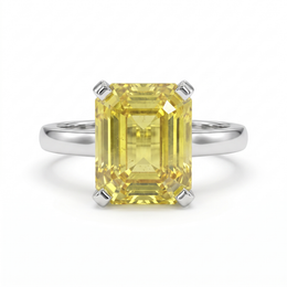 Emerald-Cut Yellow Gemstone Solitaire Ring in 925 Sterling Silver