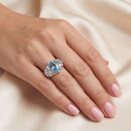 Oval Sky Blue Topaz & White Stone Statement Ring in 925 Sterling Silver
